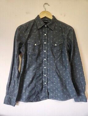 Cruel Pearl Snap Western Shirt White Arrow Stripe Blue Rodeo Size M EUC